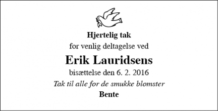 Dødsannoncen for Erik Lauridsen - Gershøj