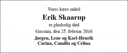 Dødsannoncen for Erik Skaarup - Gassum