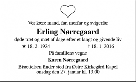 Dødsannoncen for Erling Nørregaard - Roskilde