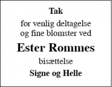 Dødsannoncen for Ester Romme - Maribo