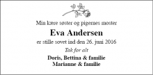 Dødsannoncen for Eva Andersen - Esbjerg