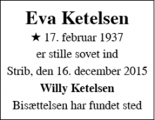 Dødsannoncen for Eva Ketelsen - Strib