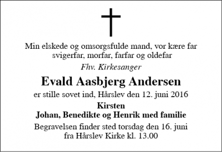 Dødsannoncen for Evald Aasbjerg Andersen - Hårslev