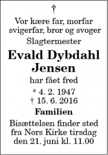 Dødsannoncen for Evald Dybdahl Jensen - Nors, Thisted