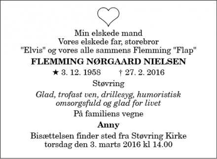 Dødsannoncen for Flemming Nørgaard Nielsen - Støvring 