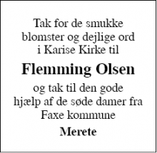 Dødsannoncen for Flemming Olsen - Karise