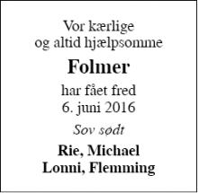 Dødsannoncen for Folmer - Skive