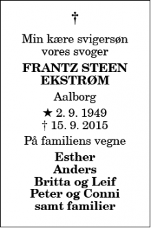 Dødsannoncen for Frantz Steen Ekstrøm - Aalborg
