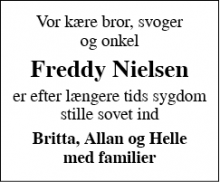 Dødsannoncen for Freddy Nielsen - Esbjerg