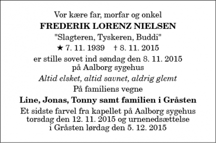 Dødsannoncen for Frederik Lorenz Nielsen - Aalborg