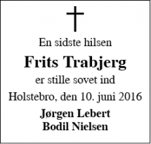 Dødsannoncen for Frits Trabjerg - Holstebro