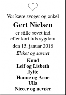 Dødsannoncen for Gert Nielsen - Skave - Holstebro