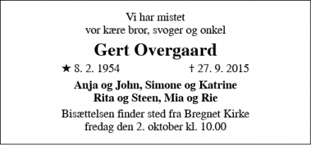 Dødsannoncen for Gert Overgaard - Rønde