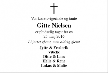 Dødsannoncen for Gitte Nielsen  - Vildbjerg