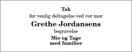 Dødsannoncen for Grethe Jordansen - Aarhus