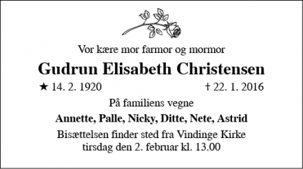Dødsannoncen for Gudrun Elisabeth Christensen - Nyborg