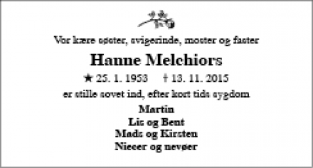 Dødsannoncen for Hanne Melchiors - holstebro