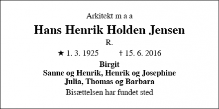 Dødsannoncen for Hans Henrik Holden Jensen - Lyngby