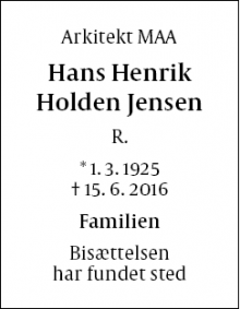 Dødsannoncen for Hans Henrik Holden Jensen - 2800 Lyngby