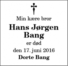 Dødsannoncen for Hans Jørgen Bang - Skagen