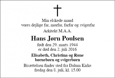 Dødsannoncen for Hans Jørn Poulsen - Odense