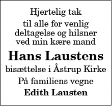 Dødsannoncen for Hans Lausten - Haderslev