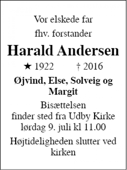 Dødsannoncen for Harald Andersen - Middelfart