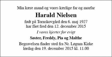 Dødsannoncen for Harald Nielsen - 6240 Løgumkloster