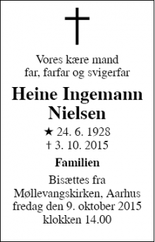 Dødsannoncen for Heine Ingemann Nielsen - Aarhus C