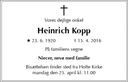 Dødsannoncen for Heinrich Kopp - Holte