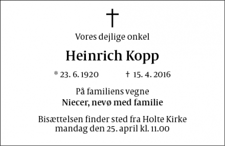 Dødsannoncen for Heinrich Kopp - Holte