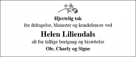 Dødsannoncen for Helen Liliendal - Sorø