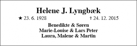 Dødsannoncen for Helene J. Lyngbæk - Maribo