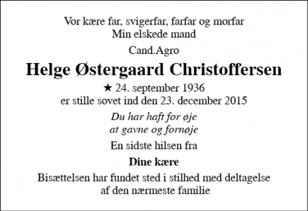 Dødsannoncen for Helge Østergaard Christoffersen - Holte