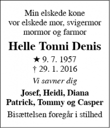 Dødsannoncen for Helle Tonni Denis - Nykøbing Falster 