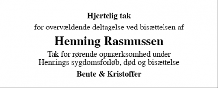 Dødsannoncen for Henning Rasmussen takkeannonce - Odense M