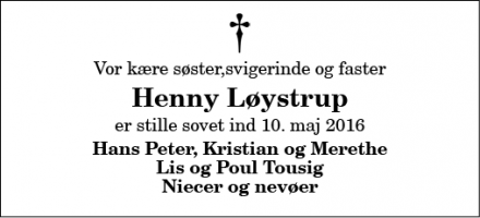 Dødsannoncen for Henny Løystrup - Thisted