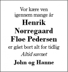 Dødsannoncen for Henrik Nørregaard Fløe Pedersen - herning