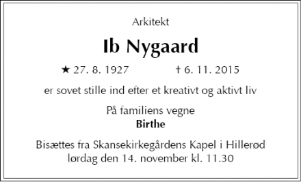 Dødsannoncen for Ib Nygaard - Hillerød