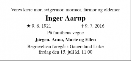 Dødsannoncen for Inger Aarup - Vejle
