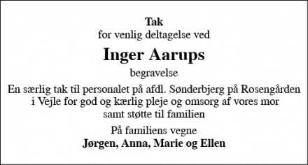 Dødsannoncen for Inger Aarup - Vejle