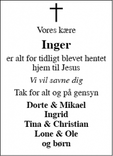 Dødsannoncen for Inger - Skjern