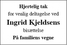 Dødsannoncen for Ingrid Kjeldsen - Aabenraa