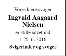 Dødsannoncen for Ingvald Aagaard Nielsen  - Middelfart