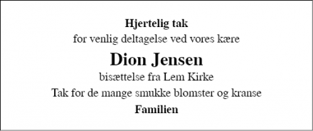 Dødsannoncen for Dion Jensen - Skive