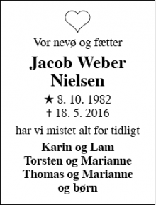 Dødsannoncen for Jacob Weber Nielsen - Assens