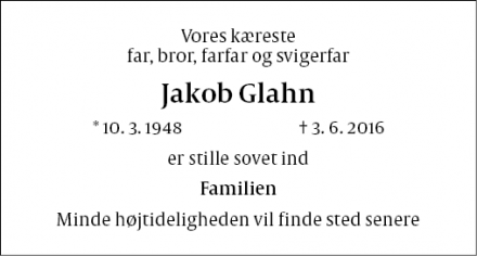 Dødsannoncen for Jakob Glahn - Ugerløse