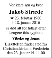 Dødsannoncen for Jakob Stræde - Esbjerg