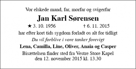 Dødsannoncen for Jan Karl Sørensen - Egå