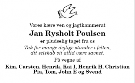 Dødsannoncen for Jan Rysholt Poulsen - Sindal